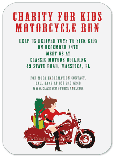 Ms.Santa on Motorcycle Christmas Invitation